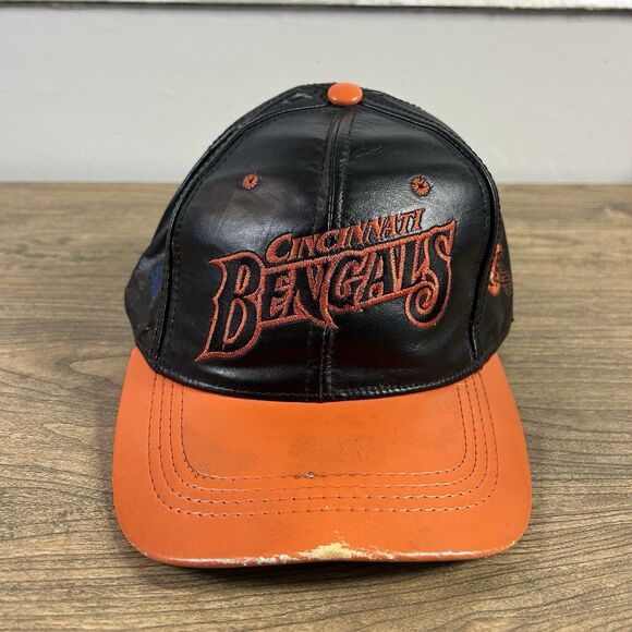 Vintage Cincinnati Bengals Leather Snapback Hat Modern Brand USA Team NFL OSFA - Picture 1 of 12